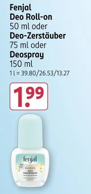 Rossmann Fenjal deo roll-on oder deo-zerstäuber oder deospray Angebot