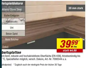toom Baumarkt Atlantic stone steel oder eiche endgrain oder arabescato oder uni oder beton sand oder nuss butcher Angebot