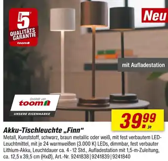toom Baumarkt Toom akku-tischleuchte „finn“ Angebot
