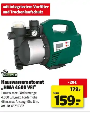 Hagebau Mr. gardener hauswasserautomat „hwa 4600 vfi“ Angebot