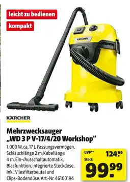 Hagebau Kärcher mehrzwecksauger „wd 3 p v-17/4/20 workshop“ Angebot