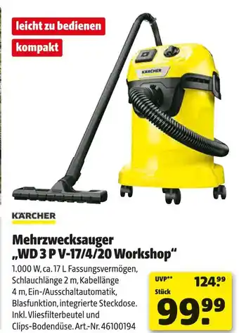Hagebau Kärcher mehrzwecksauger „wd 3 p v-17/4/20 workshop“ Angebot