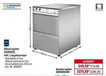 METRO METRO PROFESSIONAL Gläserspüler GGW1001 inkl. Laugenpumpe Angebot