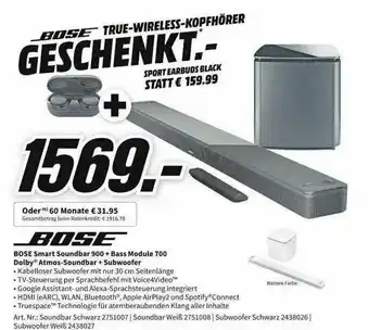 MediaMarkt Bose Smart Soundbar 900 + Bass Module 700 Dolby Atmos-soundbar + Subwoofer Angebot