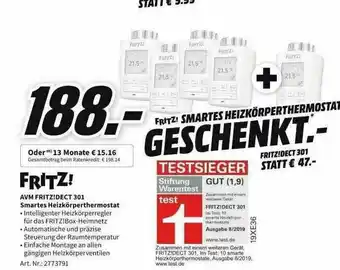 MediaMarkt Avm Fritz!dect 301 Smartes Heizkörperthermostat Angebot