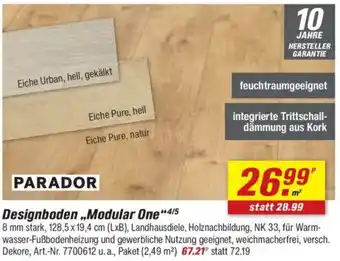 toom Baumarkt PARADOR Designboden ,,Modular One " Angebot