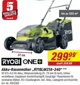 toom Baumarkt RYOBI ONE+ Akku-Rasenmäher ,,RY18LM37A-240" Angebot