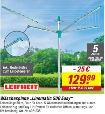 toom Baumarkt LEIFHEIT Wäschespinne „Linomatic 500 Easy" Angebot