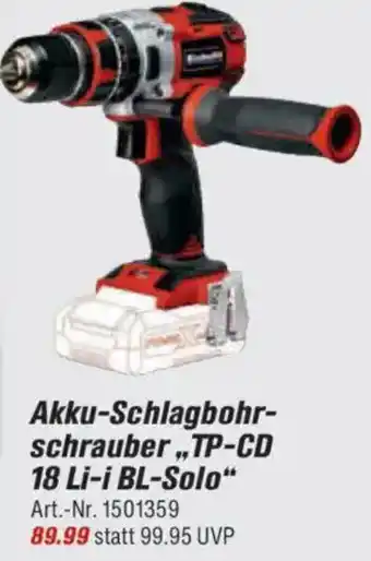 toom Baumarkt Einhell Akku-Schlagbohrschrauber ,,TP-CD 18 Li-i BL-Solo" Angebot