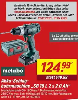 toom Baumarkt Metabo Akku-Schlagbohrmaschine ,,SB 18 L 2x 2,0 Ah" Angebot