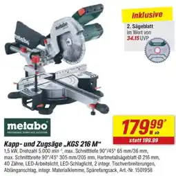 toom Baumarkt Metabo Kapp- und Zugsäge ,,KGS 216 M" Angebot