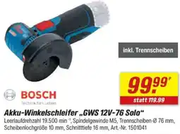 toom Baumarkt BOSCH Akku-Winkelschleifer ,,GWS 12V-76 Solo" Angebot
