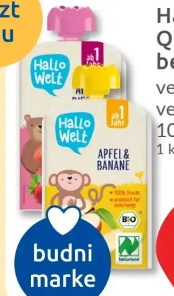 Budni Hallo Welt Bio Quetschbeutel Angebot