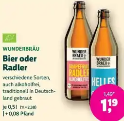 Biomarkt WUNDERBRÄU Bier oder Radler Angebot