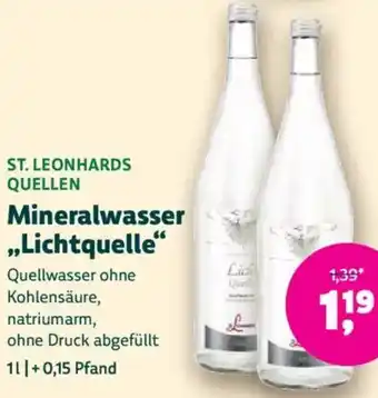 Biomarkt ST. LEONHARDS QUELLEN Mineralwasser ,,Lichtquelle" Angebot