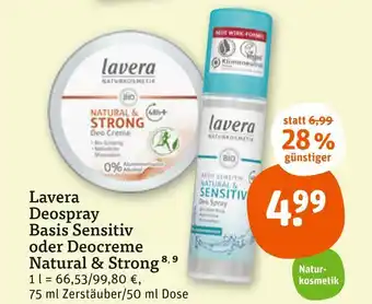 tegut Lavera deospray basis sensitiv oder deo creme natural & strong Angebot