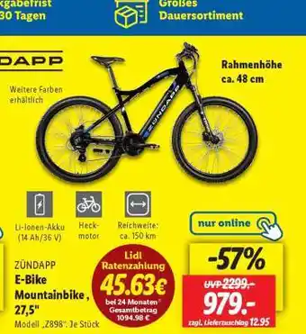 Lidl ZÜNDAPP E-Bike Mountainbike, 27,5 Angebot