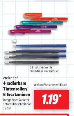 Lidl crelando 4 radierbare Tintenroller/6 Ersatzminen Angebot