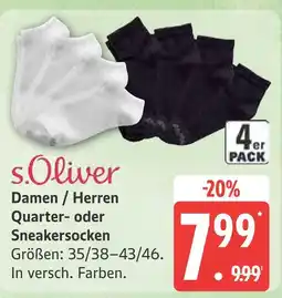 Marktkauf S.oliver damen / herren quarter- oder sneakersocken Angebot