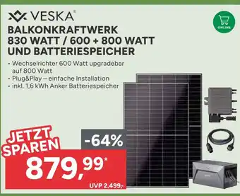 Marktkauf Veska balkonkraftwerk 830 watt / 600 + 800 watt und batteriespeicher Angebot