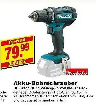 Leymann Baustoffe Makita Akku-bohrschrauber Ddf482z Angebot