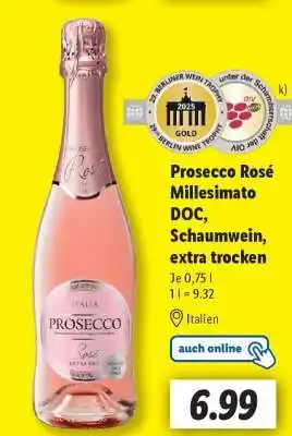Lidl Prosecco Rosé Millesimato DOC, Schaumwein, extra trocken Angebot
