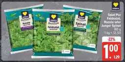 Edeka Salat Pur Feldsalat, Rucola oder Junger Spinat Angebot