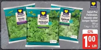 Edeka Salat Pur Feldsalat, Rucola oder Junger Spinat Angebot