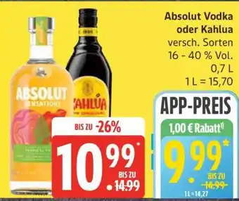 Edeka Absolut Vodka oder Kahlua Angebot