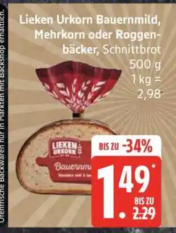 Edeka Lieken Urkorn Bauernmild, Mehrkorn oder Roggenbäcker, Schnittbrot Angebot