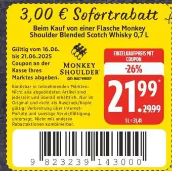 Edeka Monkey Shoulder Blended Scotch Whisky 0,7 L Angebot