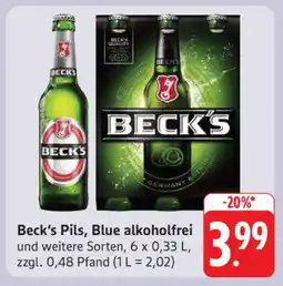 Edeka Beck's Pils, Blue alkoholfrei Angebot