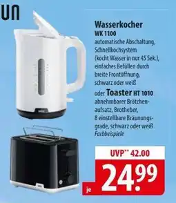 Famila Nord Ost Wasserkocher WK 1100 oder Toaster HT 1010 Angebot