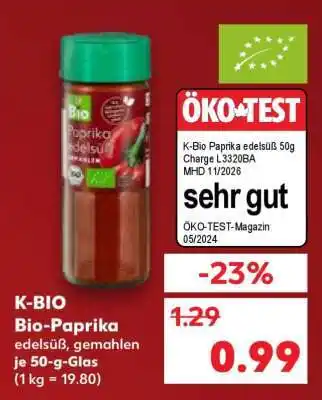 Kaufland K-BIO Bio-Paprika edelsüß, gemahlen je 50-g-Glas Angebot