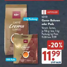 Aldi Süd KÄFER Ganze Bohnen oder Pads Angebot