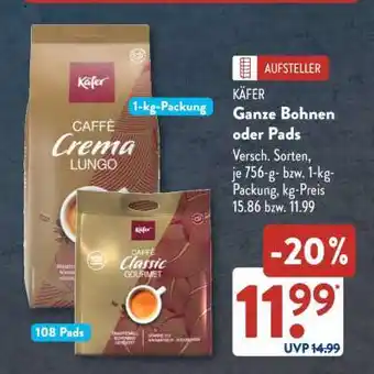 Aldi Süd KÄFER Ganze Bohnen oder Pads Angebot