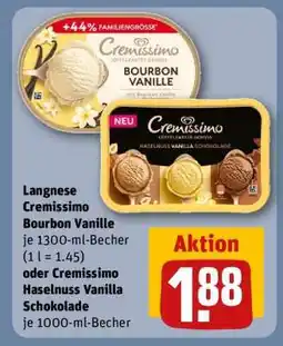 REWE Langnese Cremissimo Bourbon Vanille oder Cremissimo Haselnuss Vanilla Schokolade Angebot