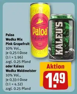 REWE Paloa Wodka Mix Pink Grapefruit oder Kaleus Wodka Waldmeister Angebot
