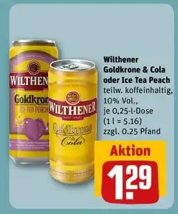 REWE Wilthener Goldkrone & Cola oder Ice Tea Peach Angebot