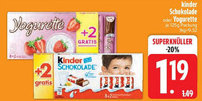 Edeka kinder Schokolade oder Yogurette Angebot