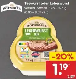 Netto Marken-Discount HOFMAIER Teewurst oder Leberwurst Angebot