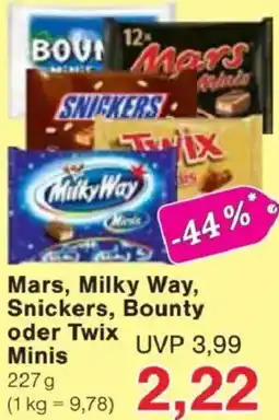 Jawoll Mars, Milky Way, Snickers, Bounty oder Twix Minis Angebot