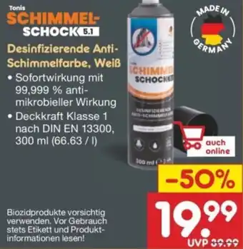 Netto Marken-Discount Tonis SCHIMMEL SCHOCK 5.1 Desinfizierende Anti Schimmelfarbe, Weiß Angebot