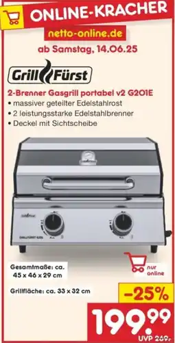 Netto Marken-Discount Grill Fürst 2-Brenner Gasgrill portabel v2 G201E Angebot