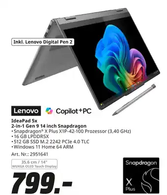 MediaMarkt Lenovo ideapad 5x 2-in-1 gen 9 14 inch snapdragon Angebot