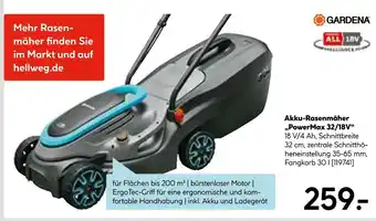 Hellweg Gardena akku-rasenmäher „powermax 32/18v“ Angebot