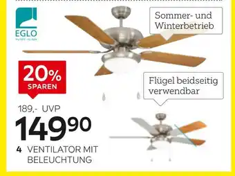XXXLutz Eglo ventilator mit beleuchtung Angebot