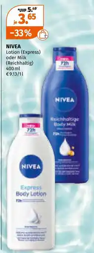 Müller Nivea lotion (express) oder milk (reichhaltig) Angebot