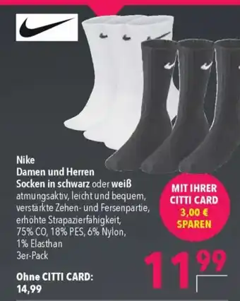 CITTI Markt Nike Damen und Herren Socken 3er-Pack Angebot