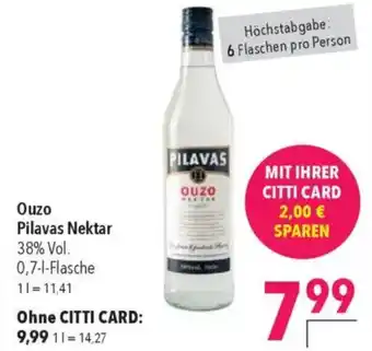 CITTI Markt Ouzo Pilavas Nektar 38% Vol. Angebot